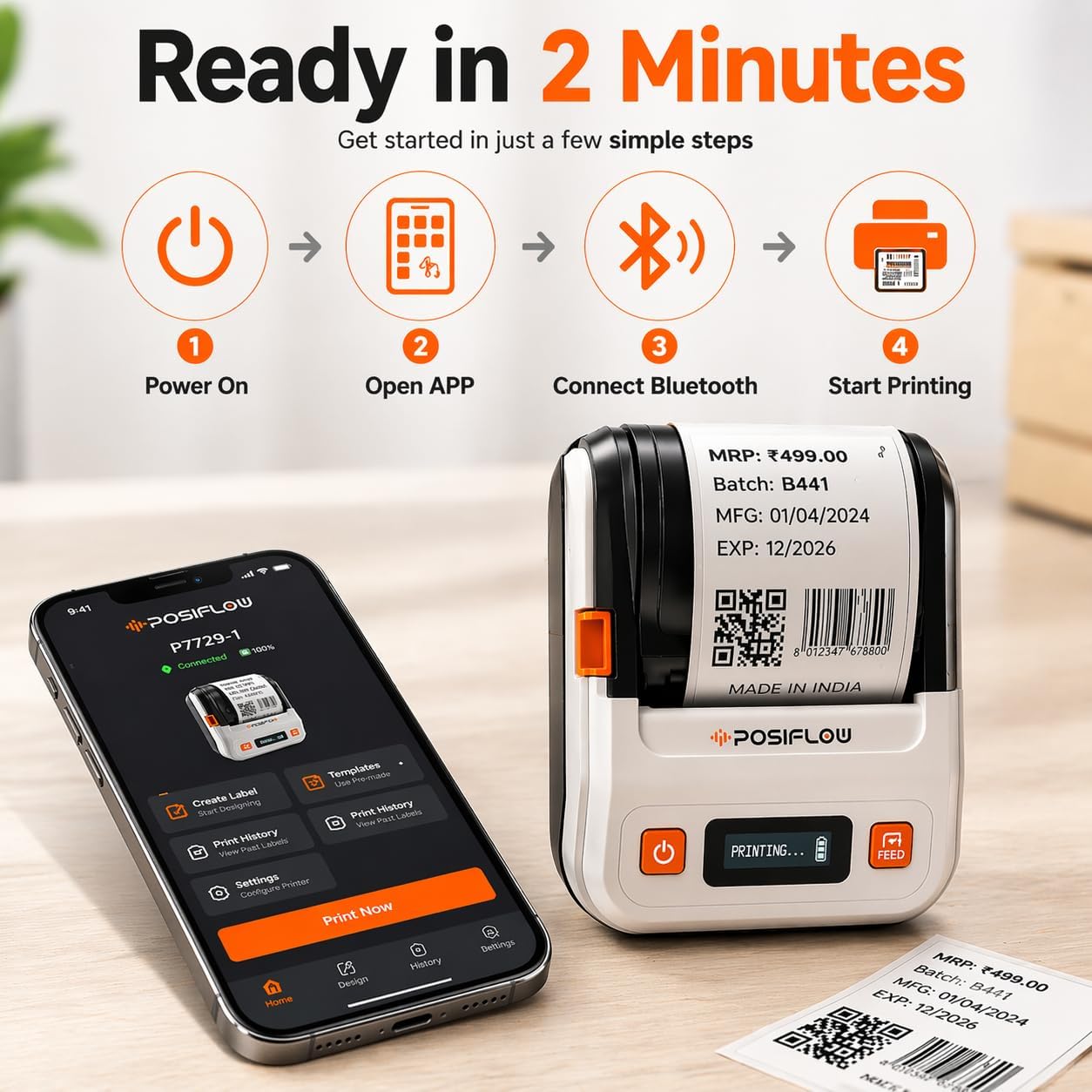 POSIFLOW PSF-20 Inkless Thermal Portable Printer | Barcode & Label Pri ...