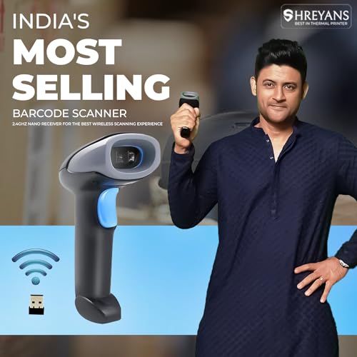 Shreyans 1D Wireless Barcode Scanner with 2.4GHz Nano Receiver (1 Year Warranty)
