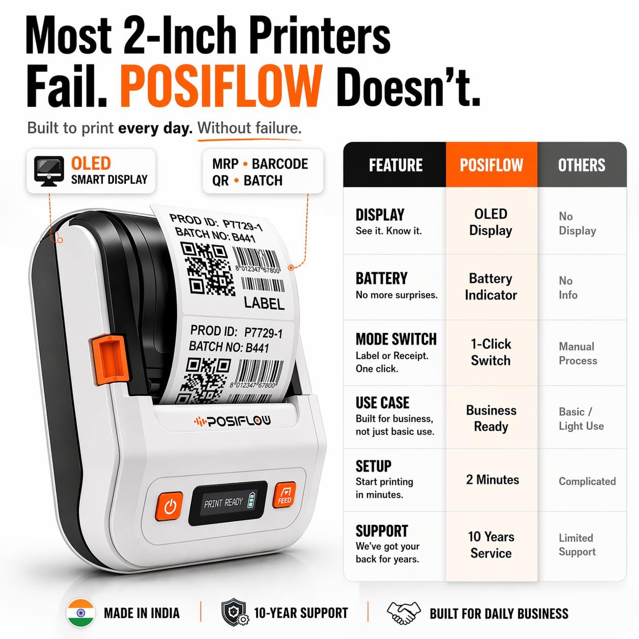 POSIFLOW PSF-20 Inkless Thermal Portable Printer | Barcode & Label Pri ...