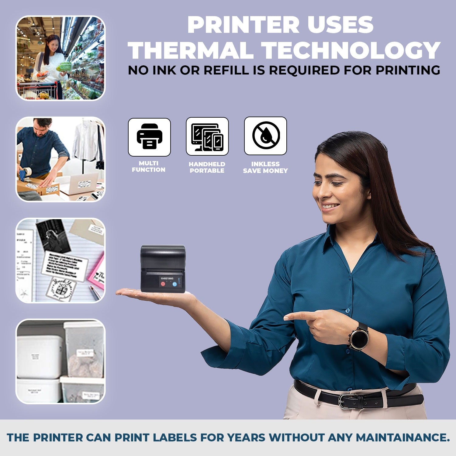 SHREYANS (SRS80H) 80mm - 3 Inch Portable Bluetooth Barcode Label + Receipt Printer with 250 Labels